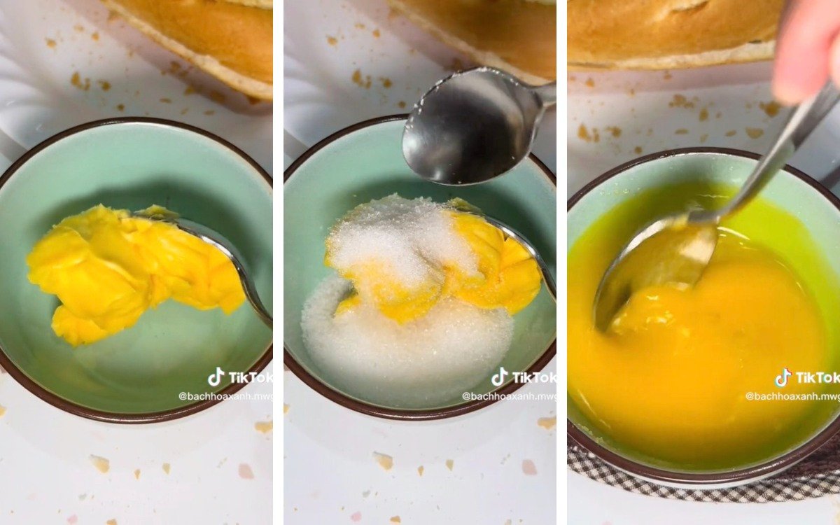 Làm hỗn hợp bơ đường cho món bơ nướng bánh mì