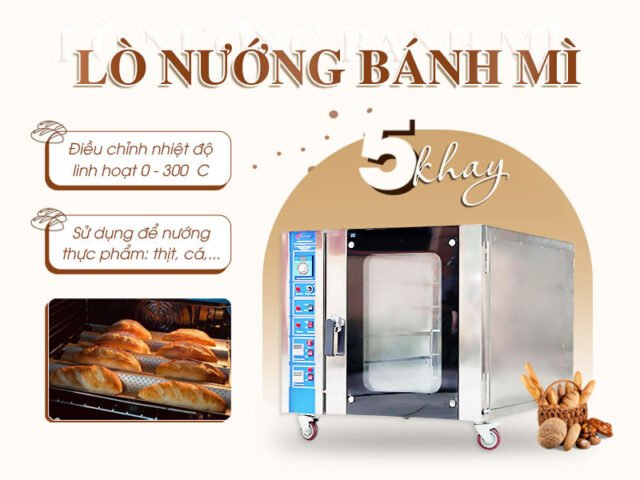 lò nướng bánh mì 5 khay hiện đại với cửa kính lớn