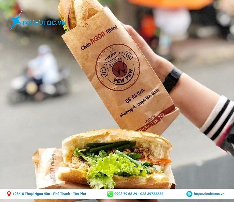 Mẫu thiết kế bao bì bánh mì kraft vàng của thương hiệu Pew Pew