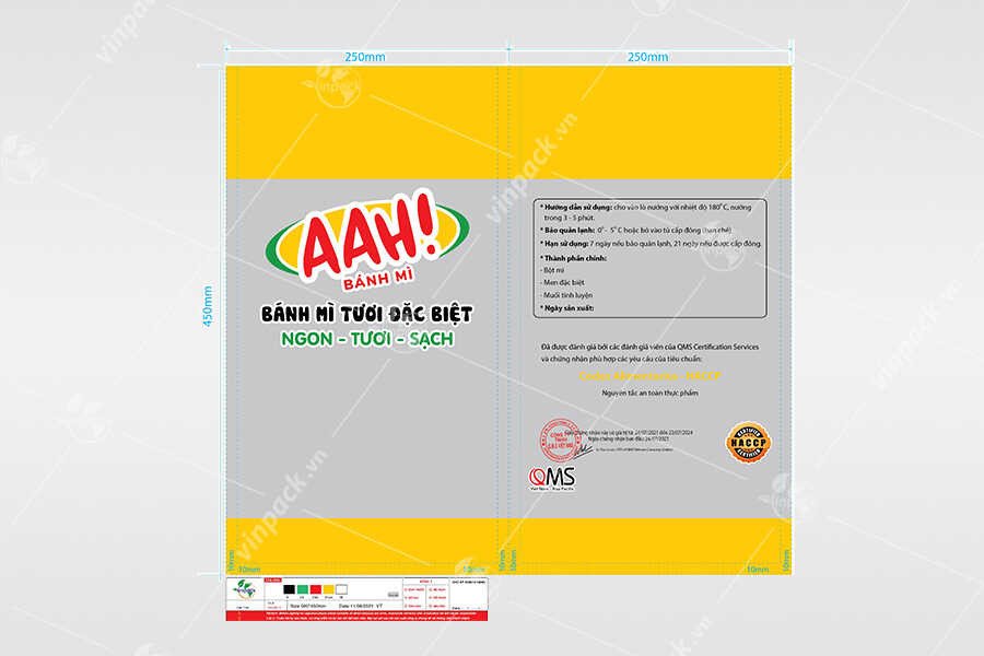 Mẫu thiết kế bao bì bánh mì tươi in 5 màu sắc nét