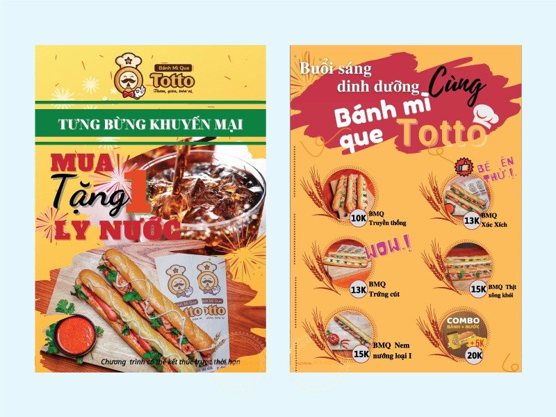 Mẫu tờ rơi bánh mì với tông màu vàng tươi sáng