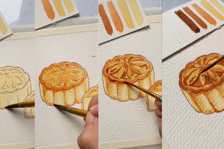 Mẫu vẽ bánh mì đơn giản với màu sắc nhẹ nhàng và ấm áp