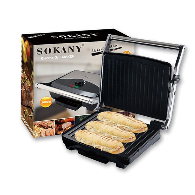 Máy kẹp nóng bánh mì Sokany màu xám đen với thiết kế nhỏ gọn