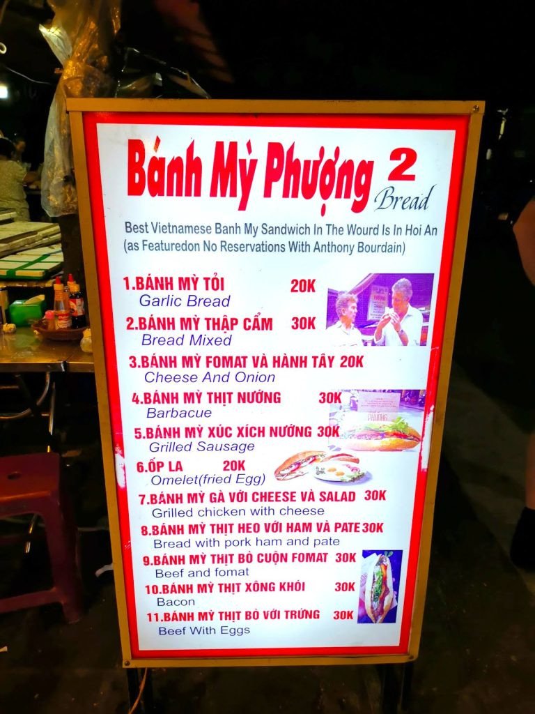 Menu của Bánh Mì Phượng, Hội An.