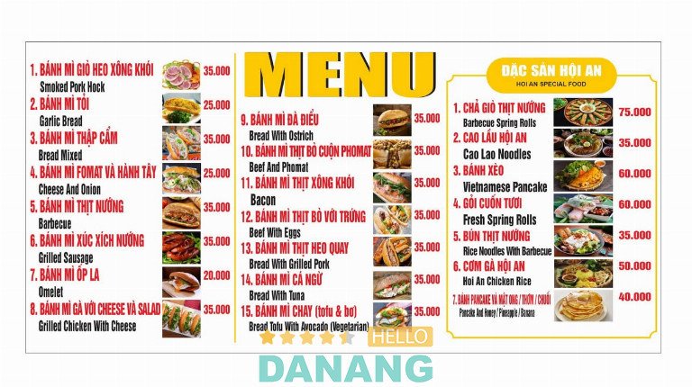 Menu đa dạng tại Bánh Mì Phượng