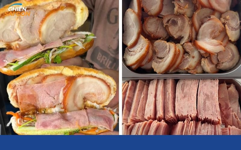 Một ổ bánh mì Hoàng An đầy đặn với nhân ba rọi muối