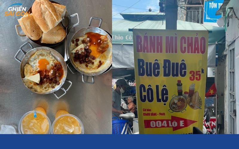 Một phần bánh mì chảo cô 3 hậu đầy đủ topping nóng hổi, hấp dẫn.