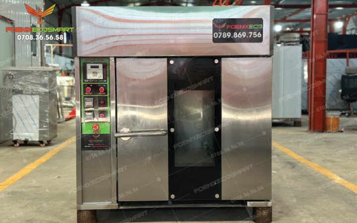 Một xe nướng bánh mì công suất lớn với thiết kế hiện đại, sẵn sàng vận hành.