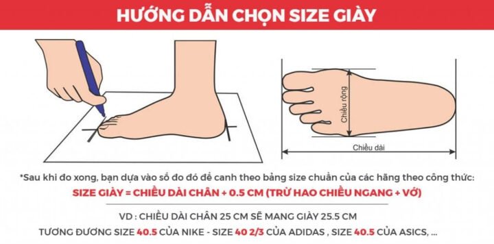 Người đang đo kích thước bàn chân trên giấy trắng để chọn size dép bánh mì Adidas màu nâu phù hợp