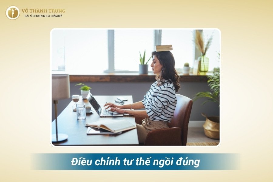 Người phụ nữ duy trì tư thế ngồi thẳng lưng và vươn vai