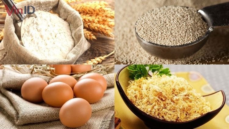 Nguyên liệu chính bánh mì cuộn ruốc bông sốt trứng gà