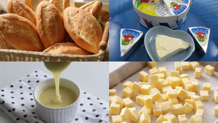 Nguyên liệu chuẩn bị cho món bánh mì nướng phô mai con bò cười truyền thống