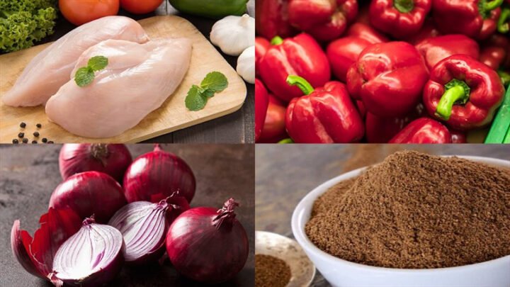 Nguyên liệu chuẩn bị cho món bánh mì ức gà ớt chuông