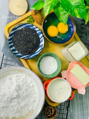 Nguyên liệu chuẩn bị làm bánh mì mochi mè đen