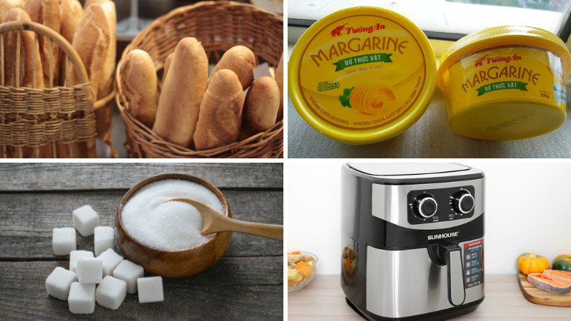 Nguyên liệu đơn giản để làm bánh mì bơ sữa bằng nồi chiên không dầu