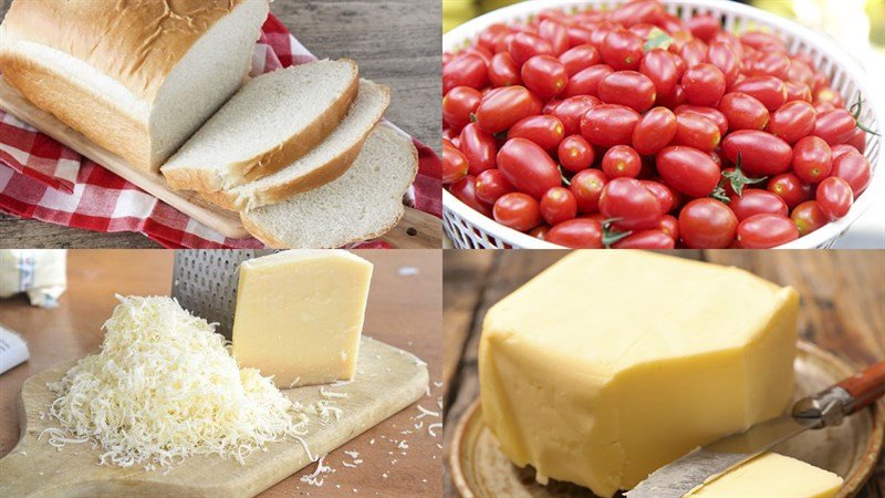 Nguyên liệu làm bánh mì sandwich phô mai áp chảo cà chua nướng