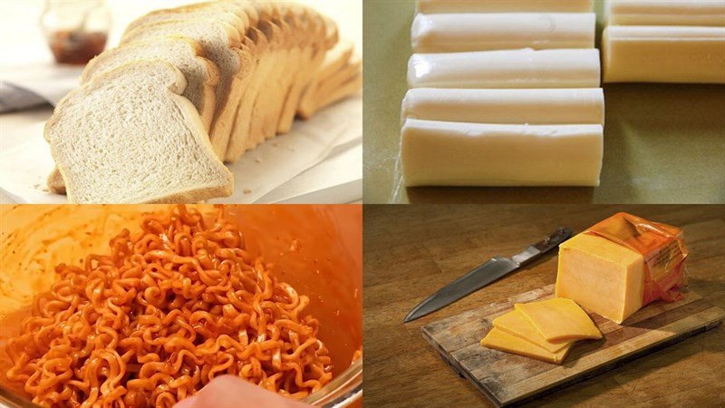 Nguyên liệu làm bánh mì sandwich phô mai áp chảo mì cay