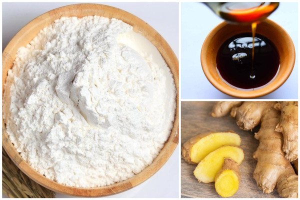 Nguyên liệu làm bánh ngào mật mía truyền thống với bột nếp và gừng