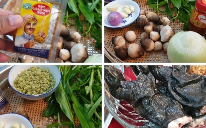 Nguyên liệu làm món ếch xào sả ớt chấm bánh mì