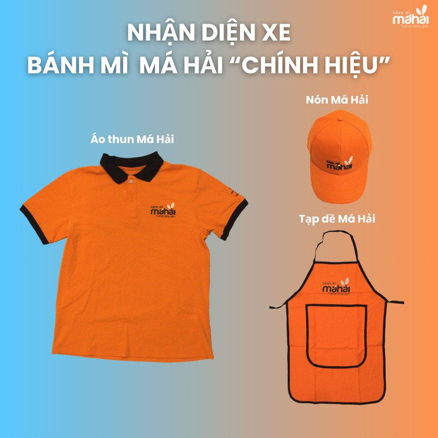 Nhân viên Bánh Mì Má Hải với đồng phục và logo Bánh Mì Má Hải rõ nét