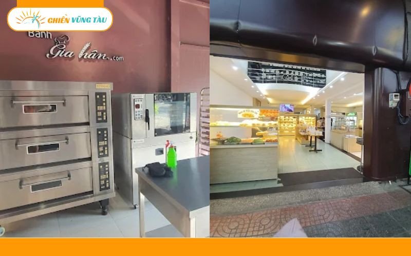 Nội thất tiệm bánh Gia Hân với máy móc hiện đại và quầy trưng bày sạch sẽ