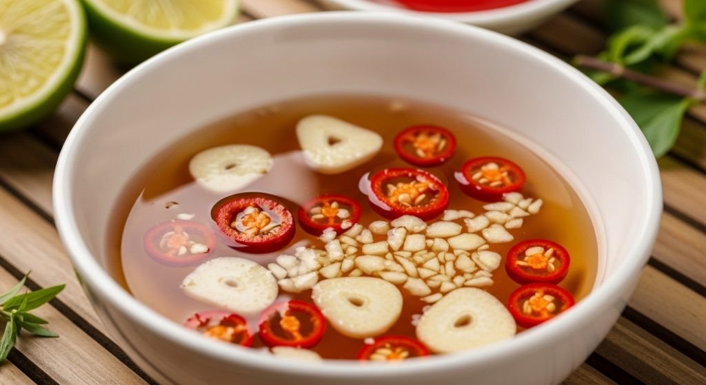Nước mắm tỏi ớt băm là nước chan lý tưởng cho bánh mì chả cá