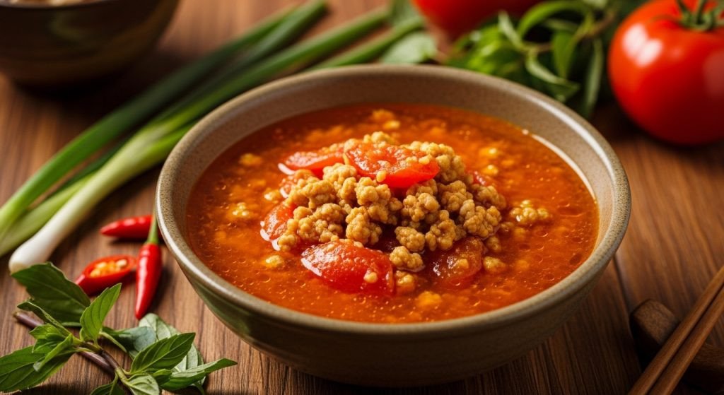 Nước sốt chan bánh mì pa tê chua cay