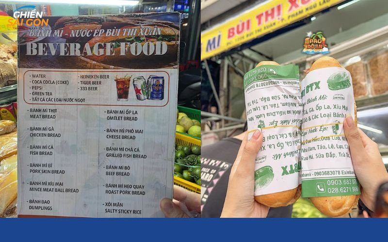 Ổ bánh mì Bùi Thị Xuân đầy đặn nhân thịt nguội và chả