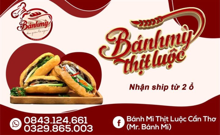 Ổ bánh mì thịt luộc thơm ngon với nhiều loại rau ăn kèm và nước sốt đặc trưng, thể hiện hình ảnh của bánh mì Sài Gòn Cần Thơ độc đáo
