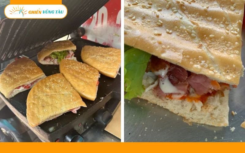 Ổ bánh mì Thổ Nhĩ Kỳ Vũng Tàu đầy ắp thịt quay, rau củ và nước sốt đậm đà.