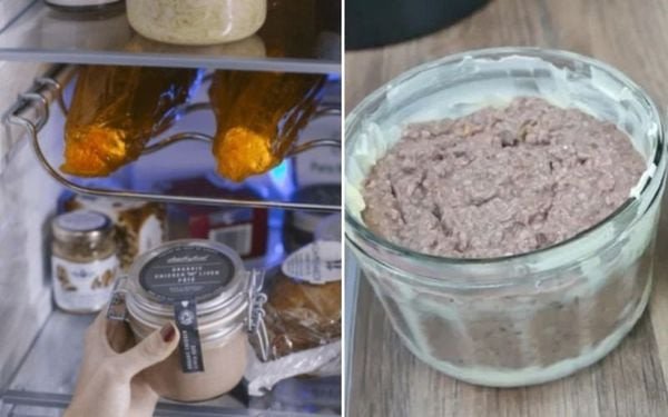 Pate gan heo homemade được bảo quản trong hộp kín đặt trong ngăn mát tủ lạnh, giữ độ tươi ngon lâu dài.