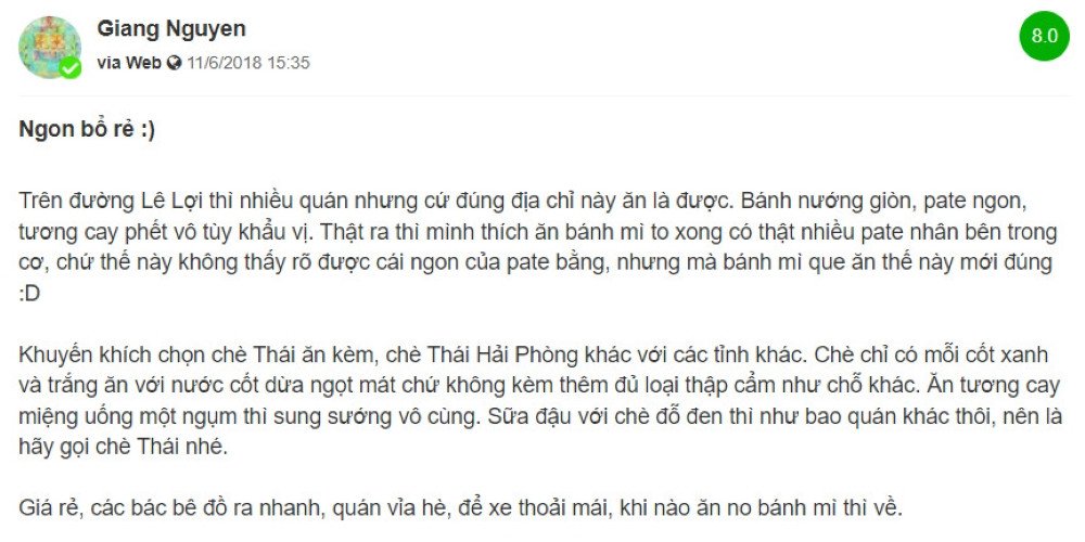 Phản hồi tích cực từ khách hàng về bánh mì que Bà Già Hải Phòng