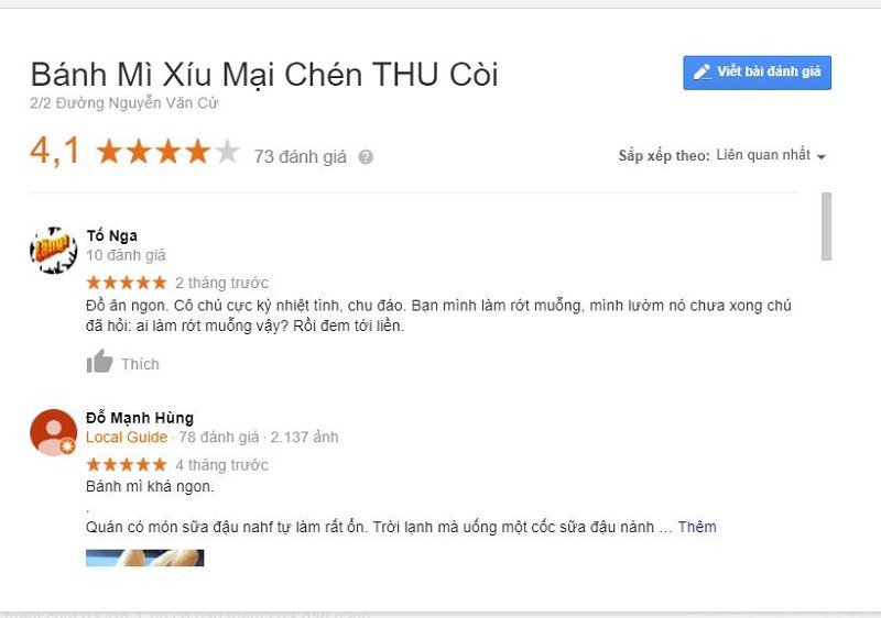 Phản hồi tích cực từ khách hàng về bánh mì xíu mại thông thiên học Thu Còi