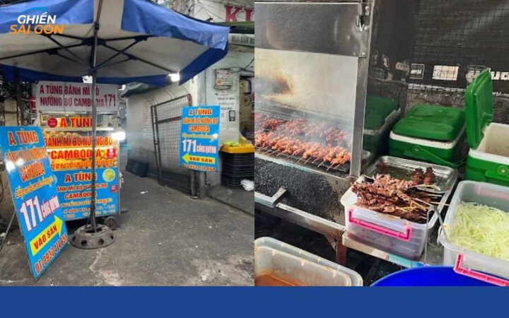 Quán A Tùng bánh mì bò nướng bơ Campuchia trên đường Cống Quỳnh