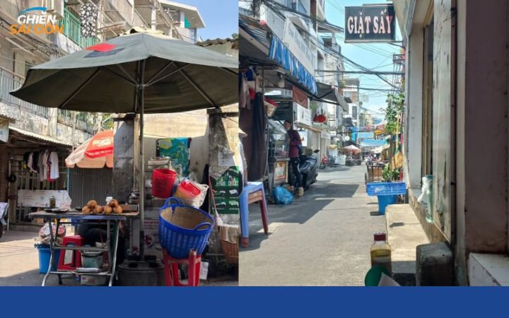 Quán Bánh Mì Chảo Cô 3 Hậu với không gian bình dị, mộc mạc tại chung cư Nguyễn Thiện Thuật.