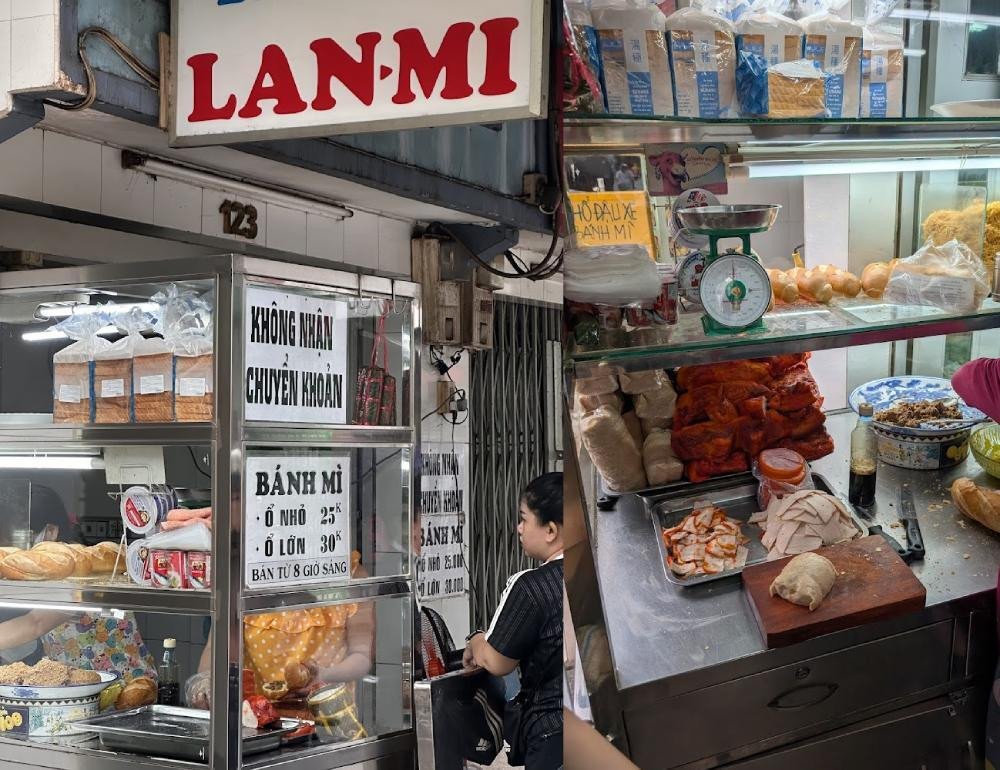 Quầy hàng bánh mì nhỏ, đầy đủ nguyên liệu làm bánh tươi ngon tại Lan Mi