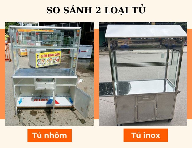So sánh giữa tủ nhôm bán bánh mì và tủ inox