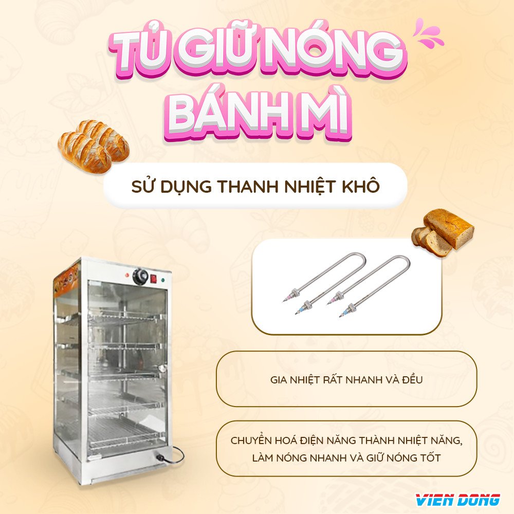 Thanh nhiệt khô bên trong tủ giữ nóng, đảm bảo bánh mì không bị ẩm.