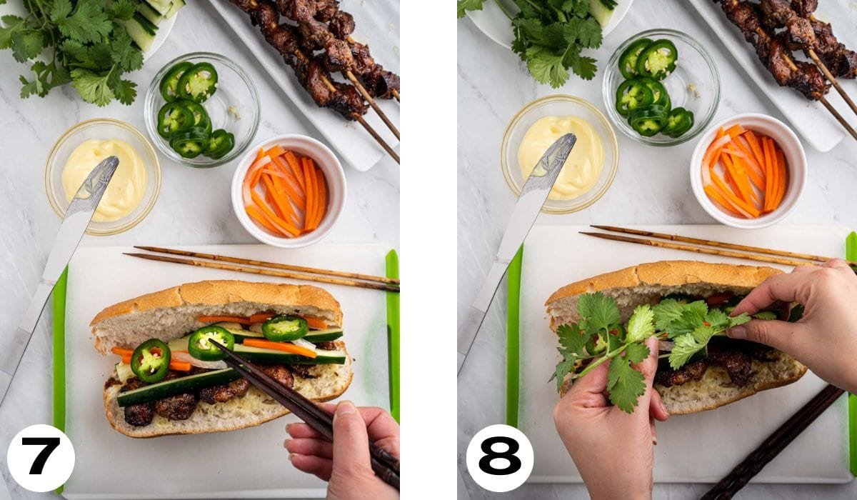 Thêm ớt jalapeño và rau ngò rí tươi vào bánh mì thịt heo nướng để tăng hương vị.