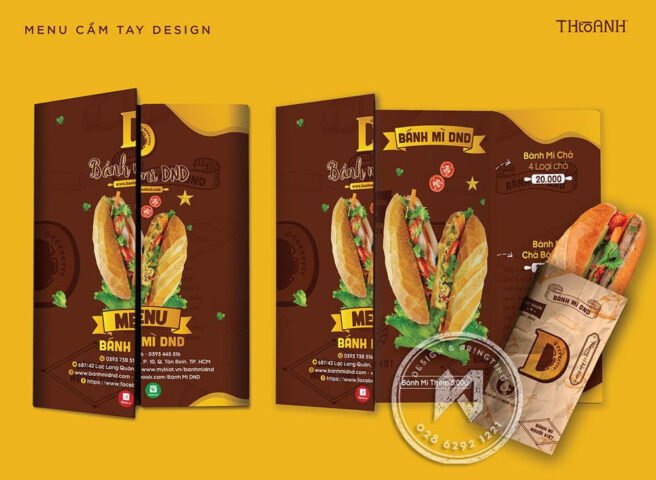 Thiết kế menu dạng gấp cửa sổ cho quán bánh mì