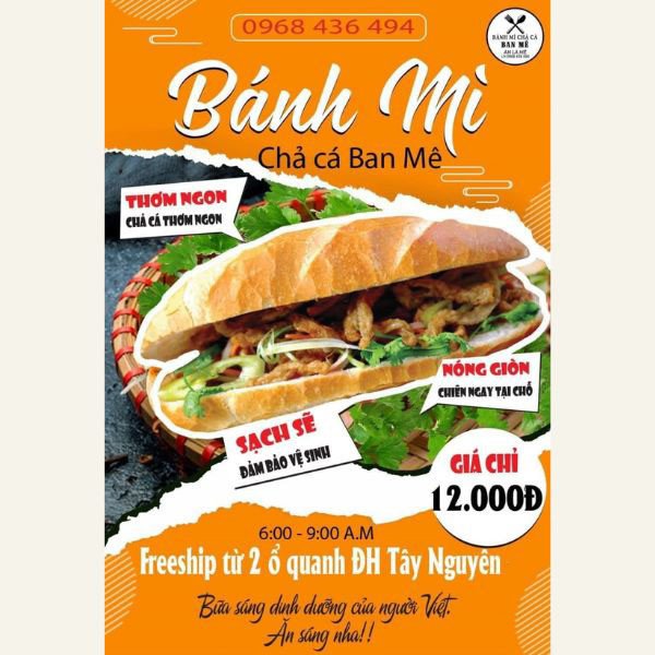 Thiết kế tờ rơi bánh mì chả cá với tông màu hấp dẫn