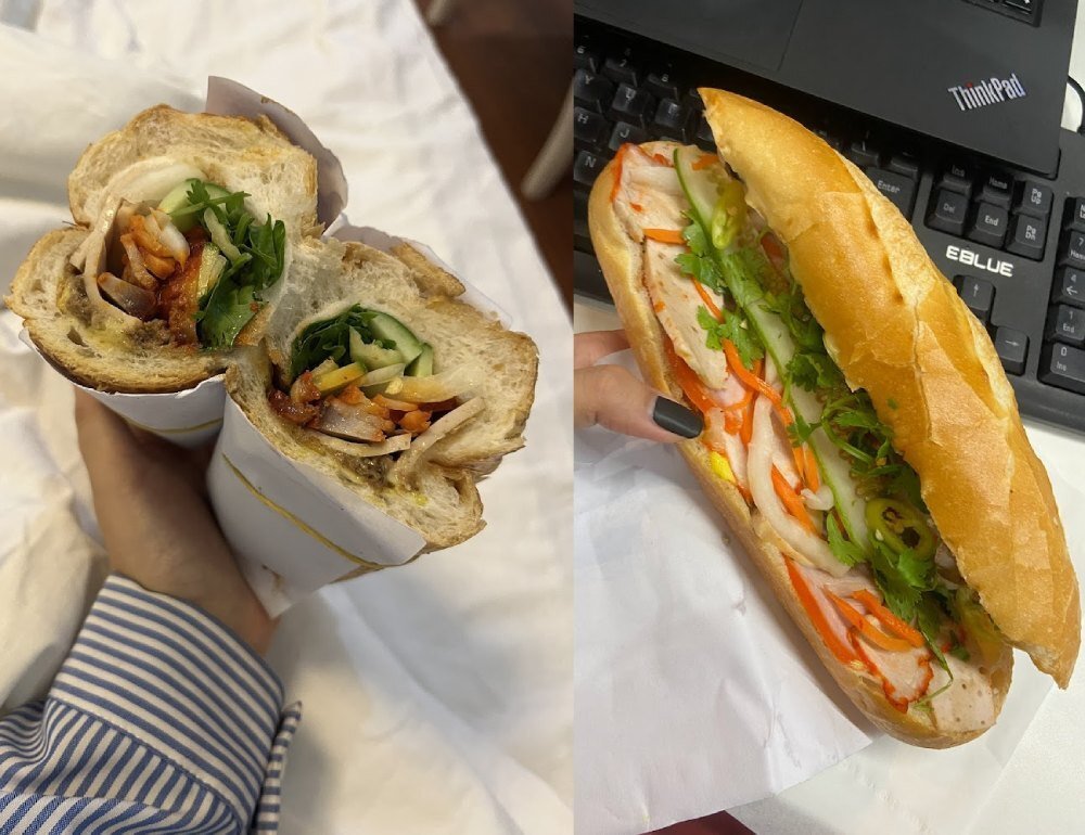 Thực đơn phong phú với bánh mì thịt, chả, trứng và pate béo ngậy, hấp dẫn