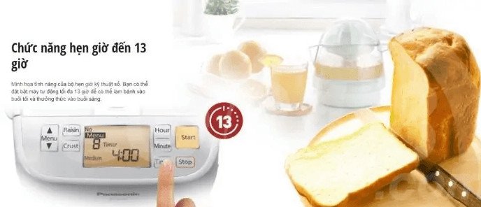 Tính năng hẹn giờ linh hoạt trên máy làm bánh mì Panasonic, chuẩn bị bánh tươi mỗi sáng