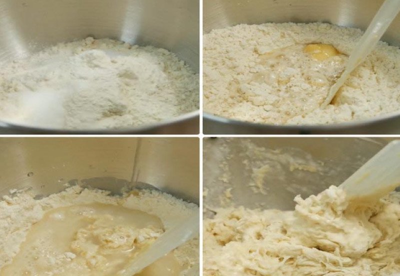 Trộn đều nguyên liệu làm bánh mì Hà Nội nhân dừa