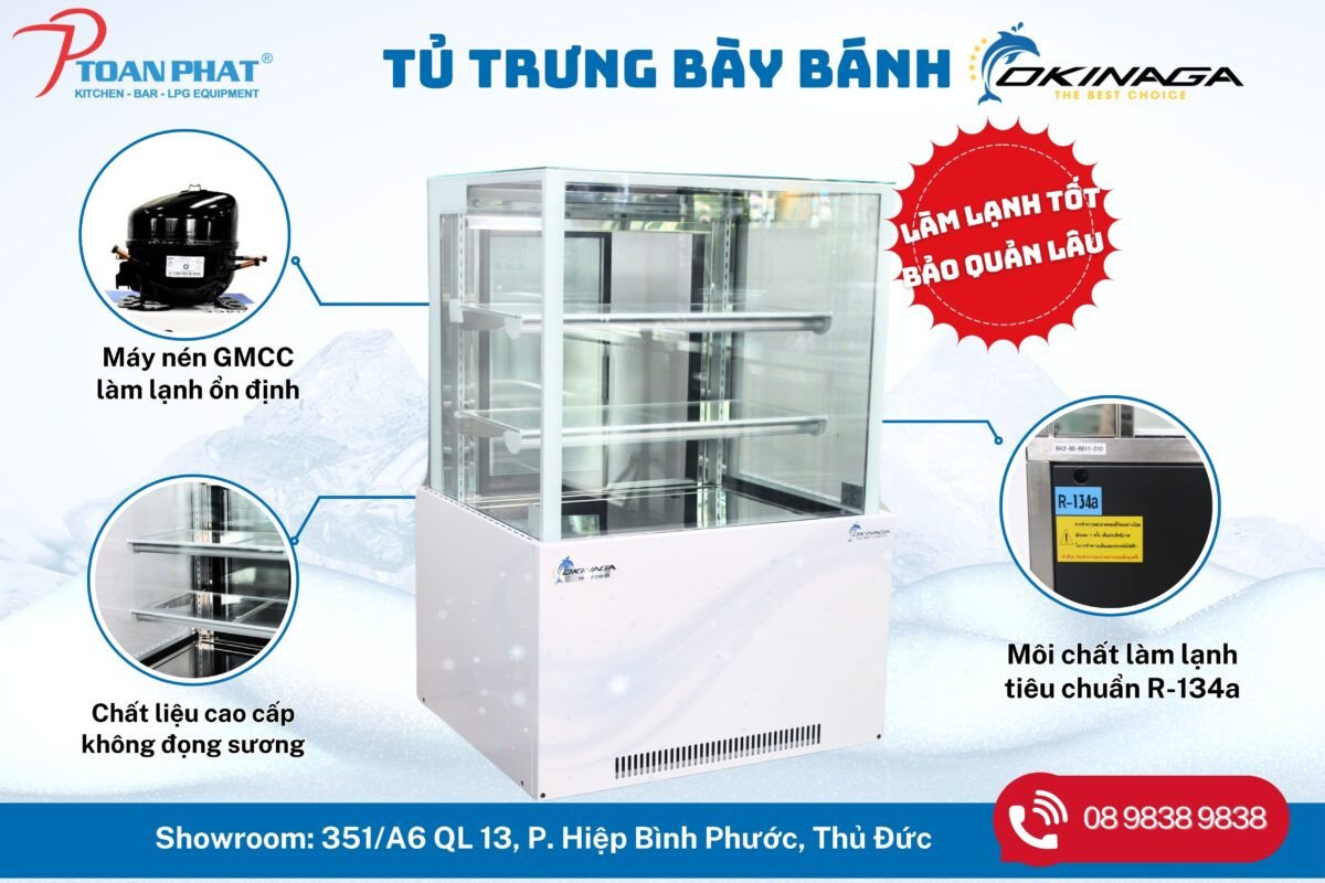 Tủ trưng bày bánh mì Okinaga hiện đại, giữ bánh tươi ngon
