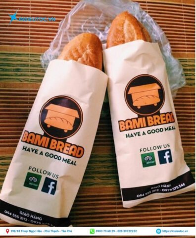 Túi giấy kraft đựng bánh mì có logo thương hiệu rõ nét