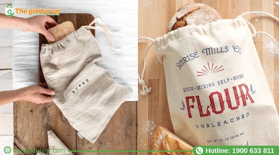 Túi vải đựng bánh mì kiểu dáng dây rút dễ dàng đóng mở