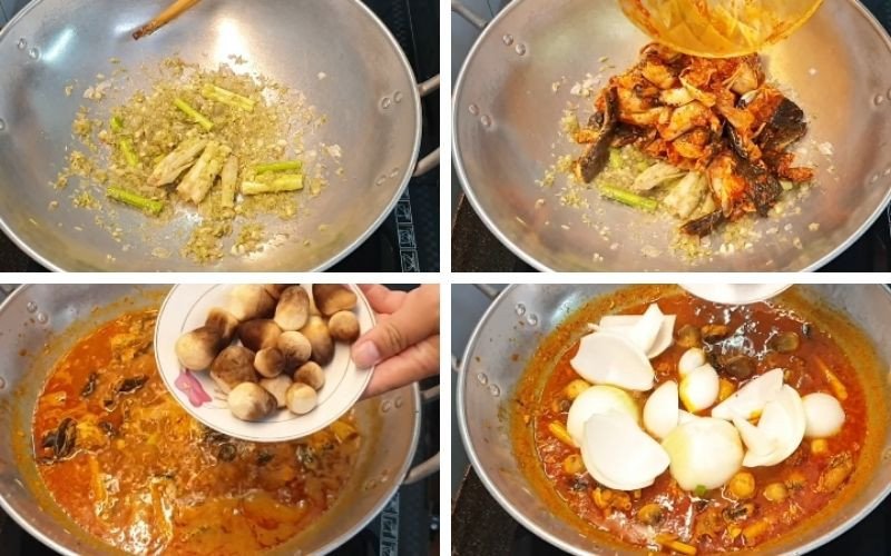 Xào ếch ở lửa vừa phải để thịt chín đều và thấm gia vị