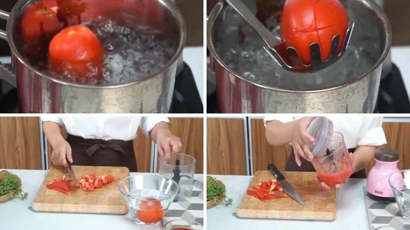 Xay cà chua làm sốt sánh mịn cho bánh mì chảo bít tết