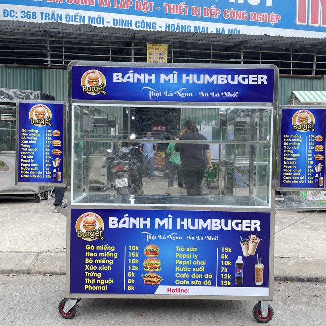 Xe bán bánh mì hamburger hiện đại thu hút khách hàng
